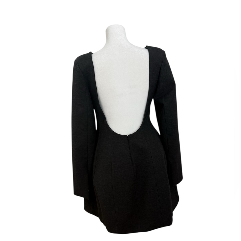 Zara black open back structured mini dress long sleeve fit flare minimal dress